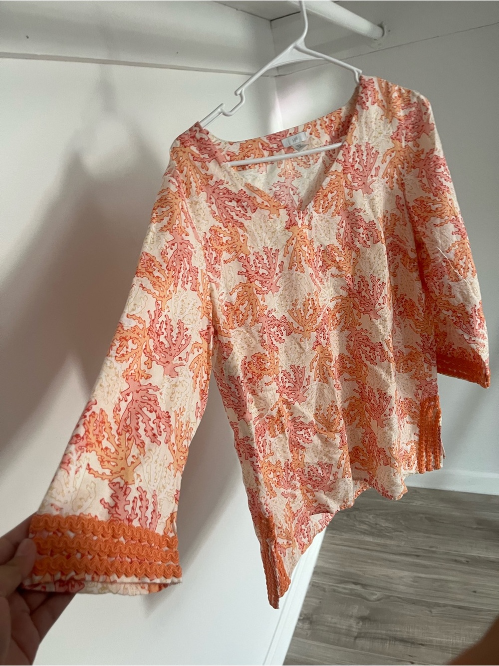 J. Jill Coral & Orange Printed V-Neck Tunic